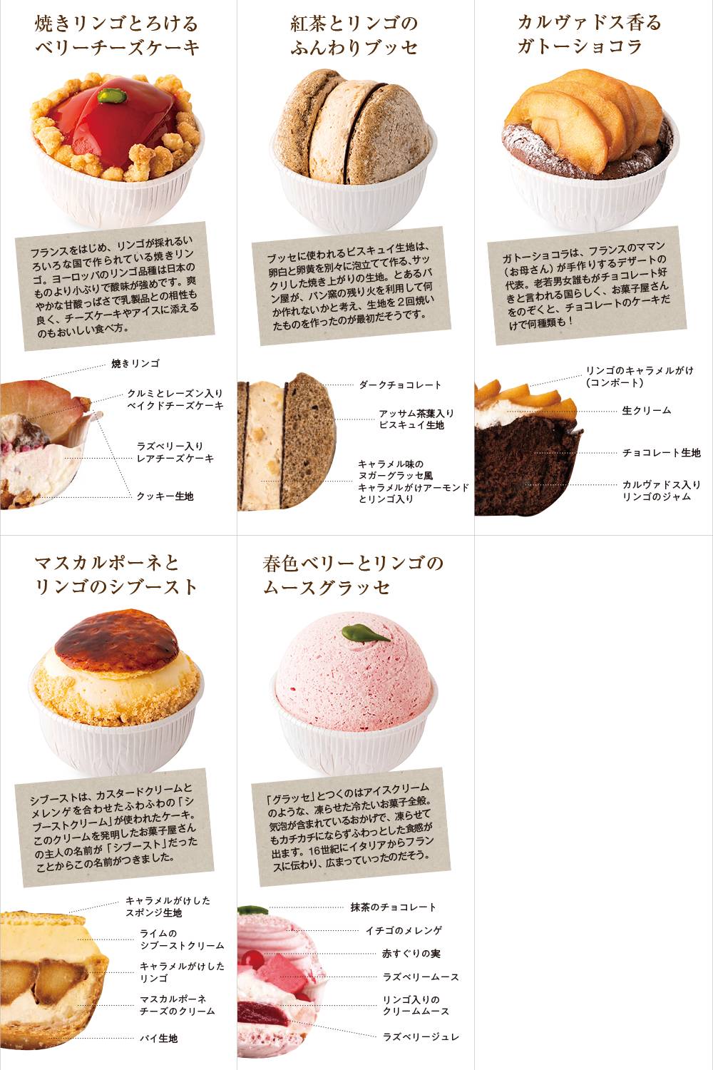 リンゴのケーキ5種セット